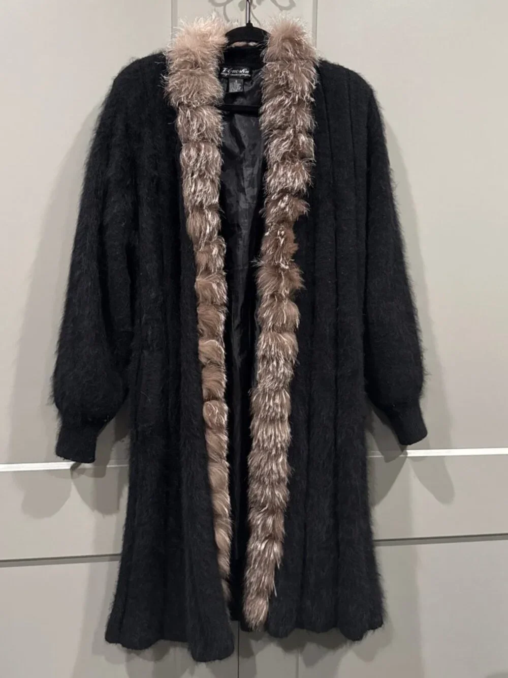 Womens Size Small Black Venesha High Quality Angora Coat Real Mink Trim